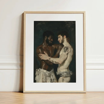 Gripped - Neoclassical Gay Bodybuilders Art Print / Canvas Framed Two Muscular Men Tender Embrace, Prints