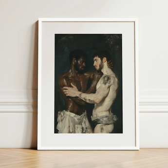 Gripped - Neoclassical Gay Bodybuilders Art Print / Canvas White-framed Classical-style Painting Two Muscular Men, Prints