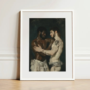 Gripped - Neoclassical Gay Bodybuilders Art Print / Canvas White-framed Classical-style Painting Two Muscular Men, Prints