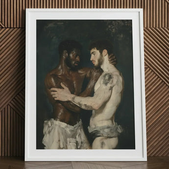 Gripped - Neoclassical Gay Bodybuilders Art Print / Canvas White-framed Two Muscular Men Intimate Embrace, Prints