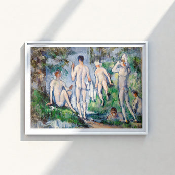 White-framed Reproduction Pierre-auguste Renoir’s ?Bathers Asnières” Impressionistic Figures Skinny-dipping Fever Dream, Cubist Frat Party, G