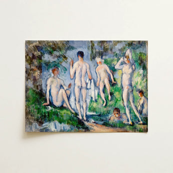 Group of Bathers - Paul Cézanne Nude Art Print / Canvas Barefoot Nude Figures Lush Green Forest Painted Impressionistic Skinny-dipping