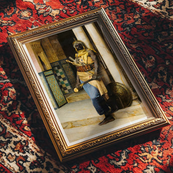 Guarding the Palace - Ludwig Deutsch Orientalism Art Print / Canvas Framed Artwork Figure Traditional Middle Eastern Dress Doorway Ludwig