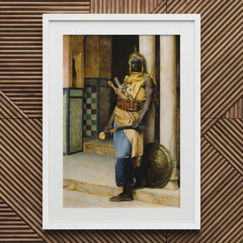 Guarding the Palace - Ludwig Deutsch Orientalism Art Print / Canvas White-framed Historical Painting Armored Warrior Gold Blue Deutsch’s,