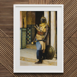 Guarding the Palace - Ludwig Deutsch Orientalism Art Print / Canvas White-framed Print Historical Painting Armored Warrior Gold Blue Ludwig