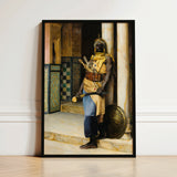 Guarding the Palace - Ludwig Deutsch Orientalism Art Print / Canvas Black-framed Portrait Man Ornate Golden Yellow Attire Intricately