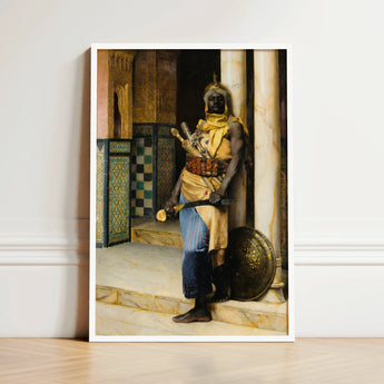 Guarding the Palace - Ludwig Deutsch Orientalism Art Print / Canvas White-framed Historical Figure Ornate Gold Yellow Deutsch’s, Prints