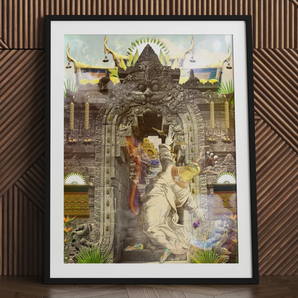 Guest of Honour - Buddhist Collage Fusion Art Print, 24x32’’ / 61x81cm / Black Frame / Matboard, Posters Prints & Visual Artwork, Toby Leon