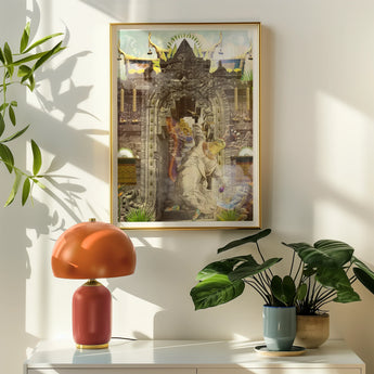 Guest of Honour - Buddhist Collage Fusion Art Print Framed Artwork Figures Ornate Architectural, Psychedelic Realm, Mind-bending Prints