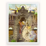 Guest of Honour - Buddhist Collage Fusion Art Print Ornate Stone Archway Intricate Carvings Temple Entrance Statue, Psychedelic Realm,