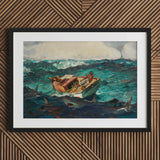 Gulf Stream - Winslow Homer American Realism Art Print / Canvas Black-framed Artwork Dramatic Ocean Scene Turbulent Teal Waves Homer’s,