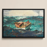 Gulf Stream - Winslow Homer American Realism Art Print / Canvas Black-framed Painting Man Boat Turbulent Teal Blue Ocean Winslow Homer’s