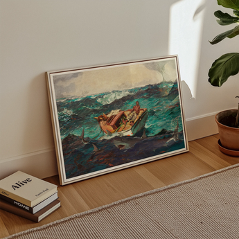 Gulf Stream - Winslow Homer American Realism Art Print / Canvas Framed Painting Boat Turbulent Teal Dark Blue Ocean Winslow Homer’s Gulf