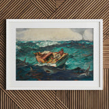 Gulf Stream - Winslow Homer American Realism Art Print / Canvas White-framed Artwork Wooden Boat Two Figures Turbulent Teal Homer’s, Prints