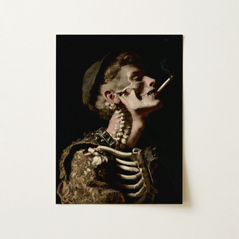 Hauntingly Detailed Canvas Print Skeletal Figure Ornate Dark-toned Gutter Dandy, Art, Punk Gothic Smoking, Skeleton