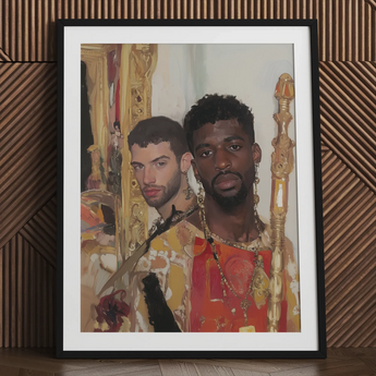 Hadrian & Antinous - Schwules interraciales Paar Kunstdruck / Leinwand, 24x32’’ / 61x81cm / Schwarzer Rahmen / Passepartout, Poster Drucke visuelle Kunstwerke,