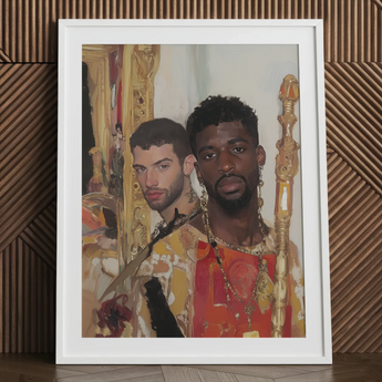 Hadrian & Antinous - Schwules interraciales Paar Kunstdruck / Leinwand, 24x32’’ / 61x81cm / Weißer Rahmen / Passepartout, Poster Drucke visuelle Kunstwerke,