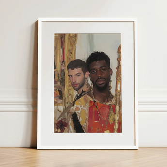 Hadrian & Antinous - Gay Interracial Couple Art Print / Canvas, 12x16’’ / 31x41cm / White Frame / Matboard, Posters Prints Visual Artwork,