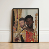 Black-framed Portrait Painting Two Men Ornate Gold-accented Attire Gay Interracial Couple, Art, Antinous Stand