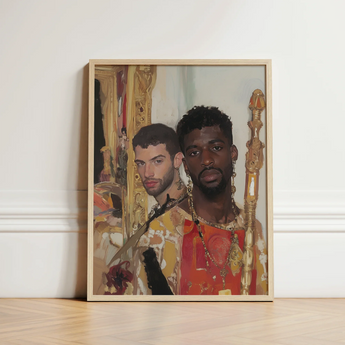 Framed Portrait Painting Two Men Ornate Regal Attire Gay Interracial Couple, Art, Antinous Stand
