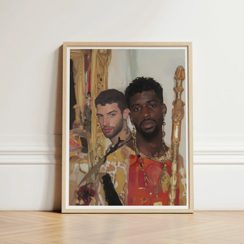 Framed Portrait Two Men Ornate Gold-accented Attire Gilded Gay Interracial Couple, Art, Antinous Stand