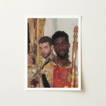 Hadrian & Antinous - Gay Interracial Couple Art Print / Canvas Framed Portrait Two Men Ornate Colorful Attire, Stand Prints