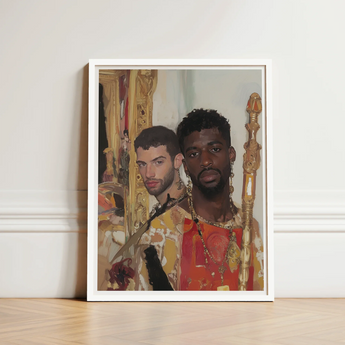 Framed Portrait Two Men Ornate Gold-accented Attire Gilded Gay Interracial Couple, Art, Antinous Stand