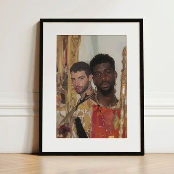 Hadrian & Antinous - Gay Interracial Couple Art Print / Canvas Black-framed Vibrant Painterly Portrait Two Men, Stand Prints