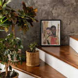 Hadrian & Antinous - Gay Interracial Couple Art Print / Canvas Framed Portrait Photograph Wooden Surface Among Potted Plants, Stand Prints