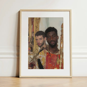 Hadrian & Antinous - Gay Interracial Couple Art Print / Canvas Framed Portrait Two Men Ornate Colorful Attire Gold, Stand Prints