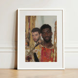 Hadrian & Antinous - Gay Interracial Couple Art Print / Canvas White-framed Portrait Two Men Ornate Colorful Attire Golden, Stand Prints
