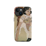 Half Naked Woman - Egon Schiele Phone Case Iphone 15 / Matte Iphone 14 Pro Case Painting Two Figures Egon Schiele Iphone, Raw Line Presses,
