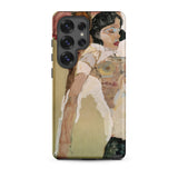 Half Naked Woman - Egon Schiele Phone Case Samsung Galaxy S25 Ultra / Matte Phone Case Stylized Painting Woman White Attire Dark Egon