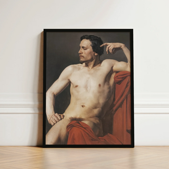 Half Painted Figure - William-adolphe Bouguereau Art Print / Canvas Framed Classical-style Portrait Muscular Nude Male Dark Bouguereau’s