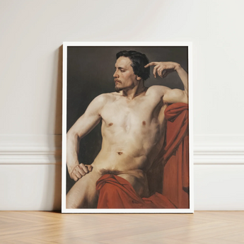 Half Painted Figure - William-adolphe Bouguereau Art Print / Canvas Framed Classical-style Portrait Muscular Man Red Draped Garment