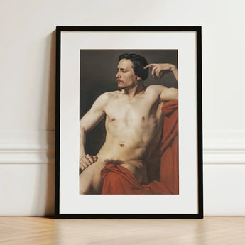 Half Painted Figure - William-adolphe Bouguereau Art Print / Canvas Framed Classical-style Portrait Nude Male Draped Red Bouguereau’s