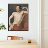 Half Painted Figure - William-adolphe Bouguereau Art Print / Canvas Framed Classical-style Portrait Nude Male Figure Draped Red