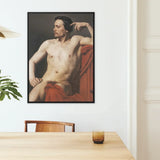 Half Painted Figure - William-adolphe Bouguereau Art Print / Canvas Framed Classical-style Portrait Nude Male Draped Red Bouguereau’s