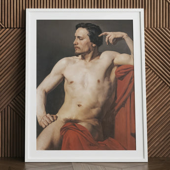 Half Painted Figure - William-adolphe Bouguereau Art Print / Canvas White Framed Classical Male Red Bouguereau’s Isolates, Commanding Pose