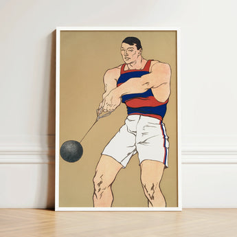 Framed Illustration Muscular Athlete Red Blue Striped Tank Penfield Painted Strength, Edward Art, Picture’s Spine