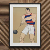 Hammer Throw - Edward Penfield Art Print / Canvas Prints Framed Artwork Muscular Athlete Red Blue Striped Tank Penfield Painted Strength,