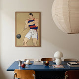 Hammer Throw - Edward Penfield Art Print / Canvas Prints Framed Artwork Muscular Man Red Blue Athletic Attire Penfield Painted Strength,