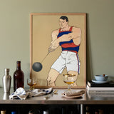 Hammer Throw - Edward Penfield Art Print / Canvas Prints Framed Illustration Muscular Man Red Blue Athletic Attire Penfield Painted