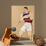Hammer Throw - Edward Penfield Art Print / Canvas Prints Stylized Illustration Muscular Man Red Blue Striped Athletic Penfield Painted