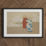 Hanami Season - Kamisaka Sekka Art Print / Canvas Black-framed Artwork Traditional Japanese-style Illustration Two Figures Red Sekka’s,