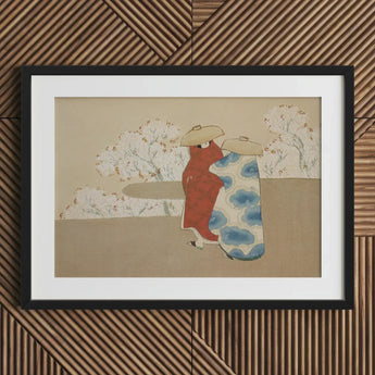 Hanami Season - Kamisaka Sekka Art Print / Canvas Black-framed Artwork Traditional Japanese-style Illustration Two Figures Red Sekka’s,