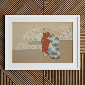 Hanami Season - Kamisaka Sekka Art Print / Canvas Framed Japanese Woodblock Print Two Figures Traditional Attire Kamisaka Sekka’s Hanami,