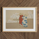 Hanami Season - Kamisaka Sekka Art Print / Canvas Framed Japanese Woodblock Two Figures Traditional Attire Sekka’s, Meiji Era Rinpa