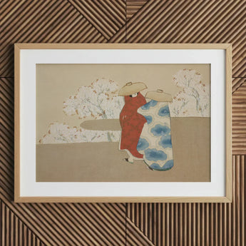 Hanami Season - Kamisaka Sekka Art Print / Canvas Framed Japanese Woodblock Two Figures Traditional Attire Sekka’s, Meiji Era Rinpa