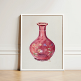Hand Painted Carafe - Ralph Atkinson Art Print / Canvas Delicate Watercolor Illustration Translucent Pink Glass Vase Adorned Hand-painted,